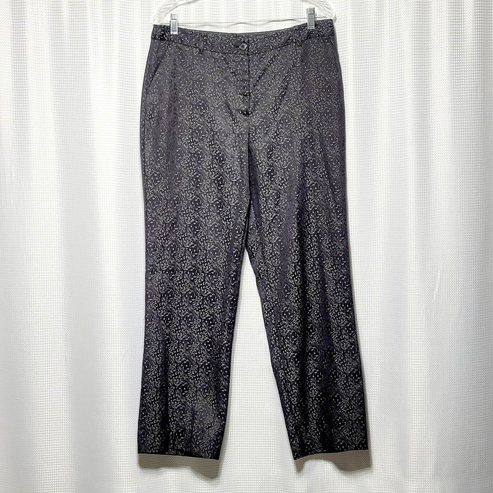 Vintage Jaclyn Smith Black Trousers with Silver Jacquard Print Women's (12)